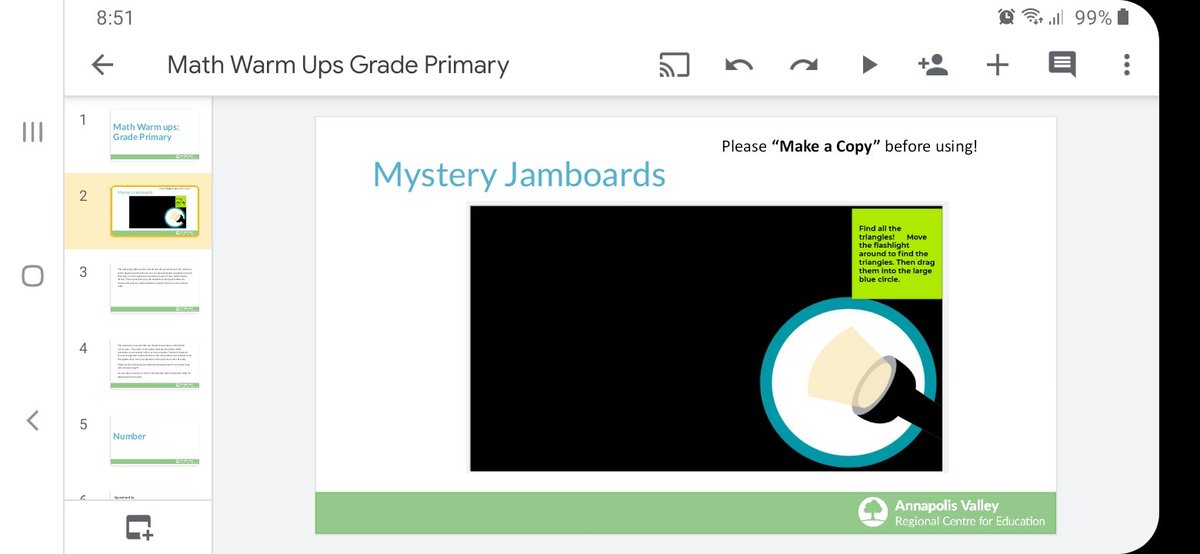 And a new addition for Primary, Grade 1, and Grade 2 🙂
🔍Mystery jamboards created my my fellow math mentor Amy B. 👏
There's a link in the warm up slides👩‍💻

<a href="/AVRCE_NS/">Annapolis Valley Regional Centre for Education</a>