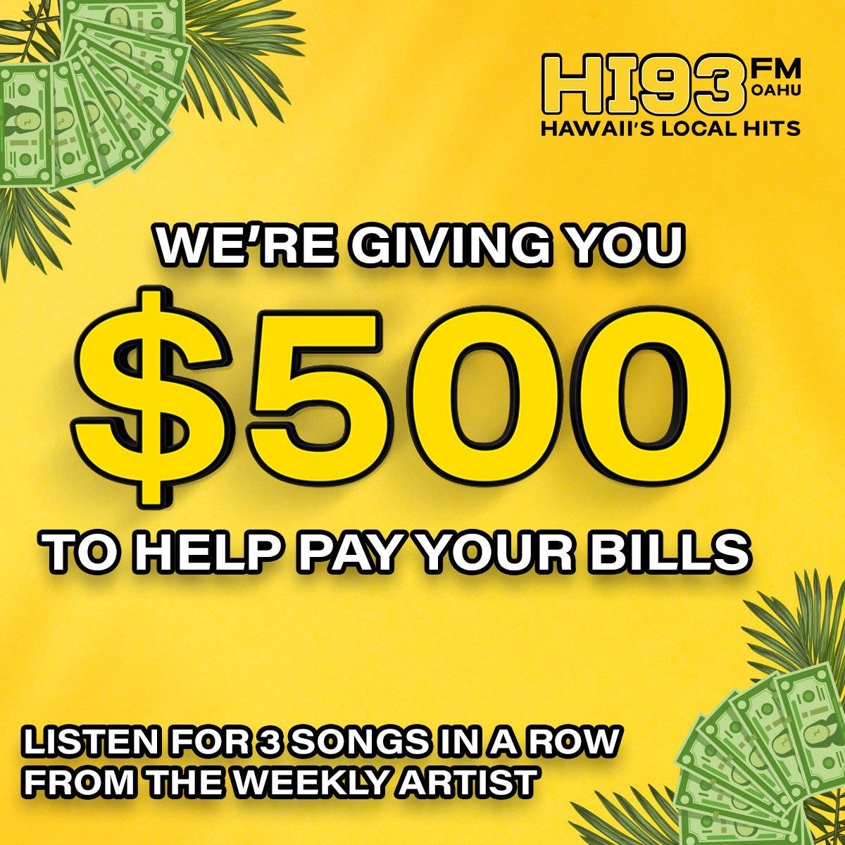 Want $500? Listen in for 3 songs in a row from a specific artist and be caller 93! You could win $500 🤑💛

#HI93 #RealLocalWinners #SupportLocalWinners #LocalWinners #HawaiiWinners