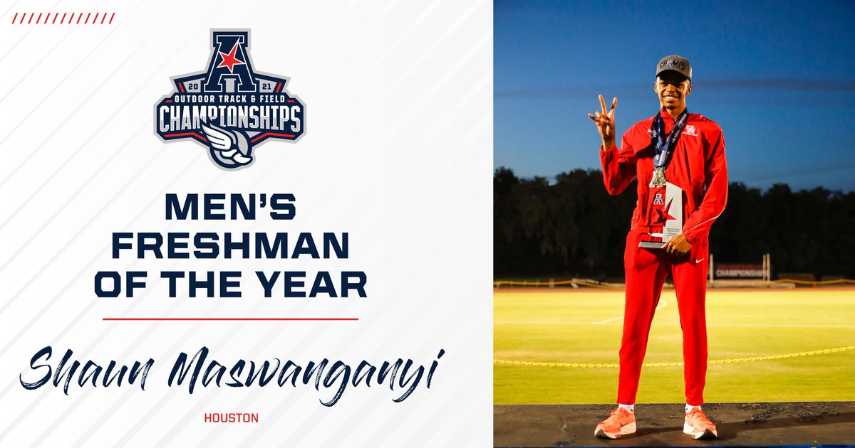 AmericanXCTrack's tweet photo. Congratulations to the 2021 #AmericanOTF Men's Freshman of the Year, Shaun Maswanganyi from @UHCougarTF! 🥇 https://t.co/P3FEB6JxcF