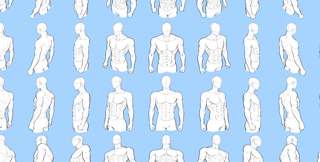 吉村拓也 イラスト講座 男性版 胴体アングル素材 とは 男性の 上半身や筋肉 を 色んな角度から描いた線画素材です 素材タイプは3タイプ 筋肉マッチョ型 細マッチョ型 こども型 合わせて 全214構図の素材 です