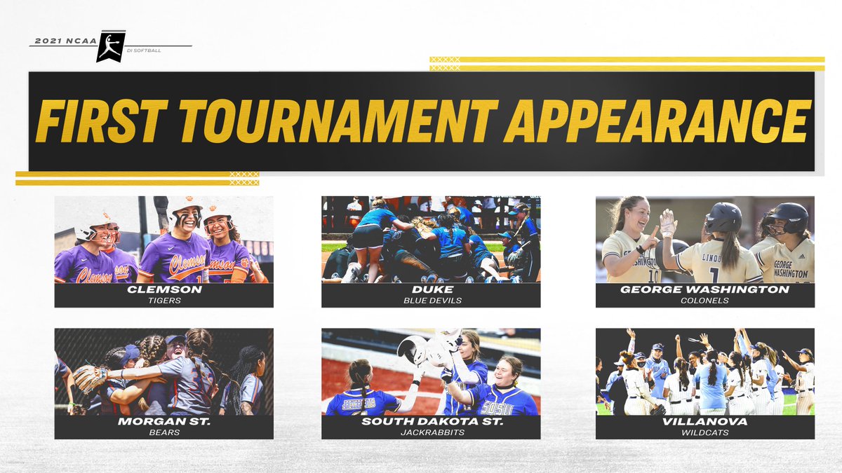 A big welcome to <a href="/clemsonsoftball/">Clemson Softball 🥎</a>, <a href="/DukeSOFTBALL/">Duke Softball</a>, <a href="/GW_Softball/">GW Softball</a>, <a href="/VUSoftball/">Villanova Softball</a>, <a href="/MorganStateSB/">Morgan State Softball</a> and @GoJacksSB who are making their first-ever #NCAASoftball Tournament appearances this year!

#RoadToWCWS