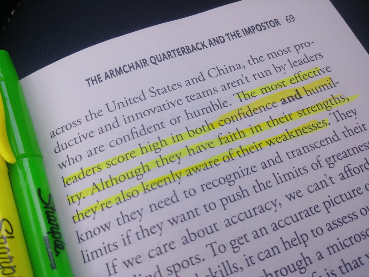 From Adam Grant's must-read "Think Again": effective leaders demo CONFIDENCE and HUMILITY. CURIOSITY and FLEXIBILITY needed for rethinking. Imagination at work. #imagined