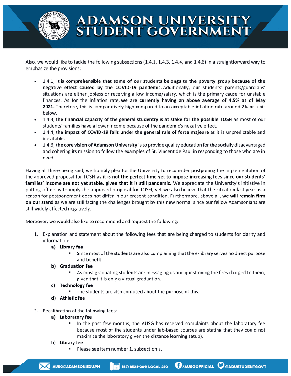 AdUStudentGovt's tweet photo. This morning, we, the AUSG, sent a formal letter of appeal to the Office of the President and VPFA to call for the postponement of the tuition fee increase this school year.
#AdUWannaIncrease
#SoaringBeyondBorders https://t.co/YSfXDbTd0A