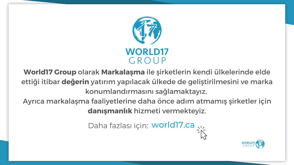 World17Group's tweet photo. World17 Group olarak Markalaşma ile şirketlerin kendi ülkelerinde elde ettiği itibar değerin yatırım yapılacak ülkede de geliştirilmesini ve marka konumlandırmasını sağlamaktayız.
Daha fazla bilgi için: https://t.co/fVYnX5d4gj
#world17group #investnewlife https://t.co/z6FtzjsnrX