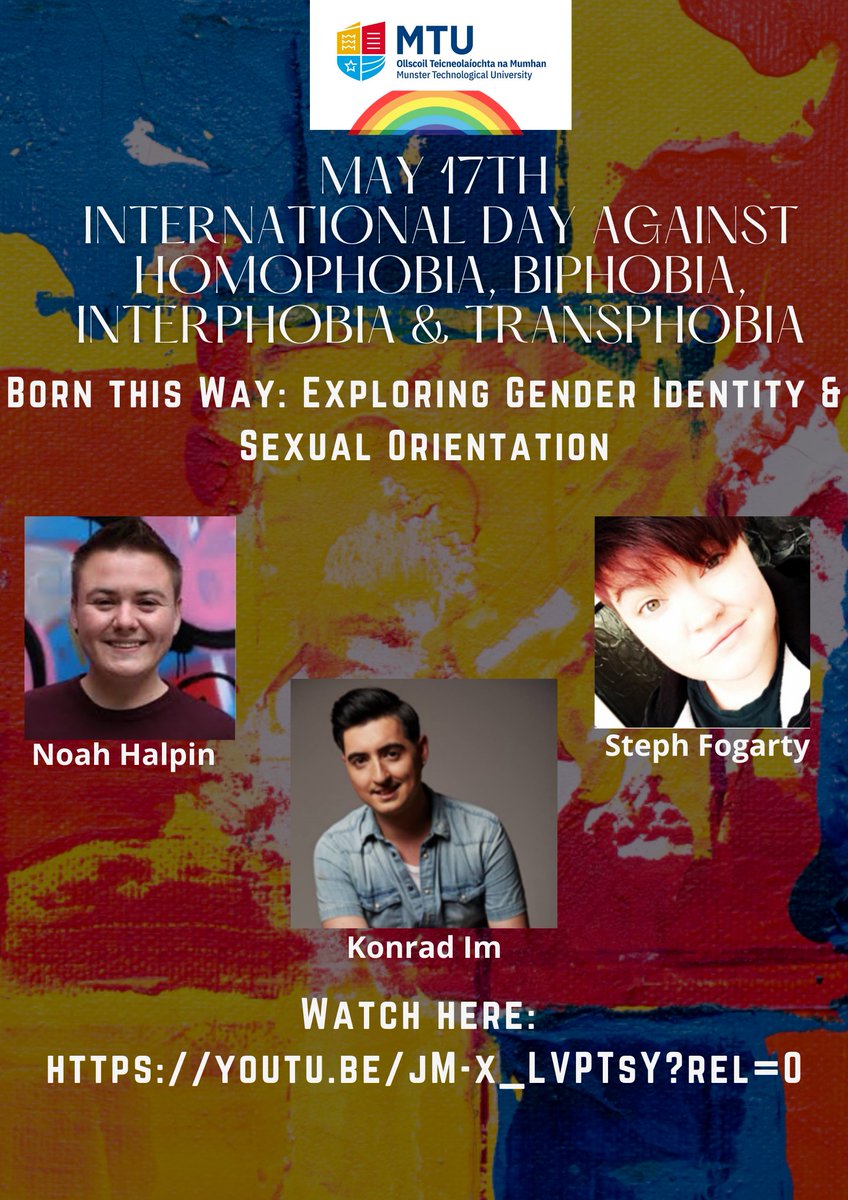 EDIMTU's tweet photo. Today is The International Day Against Homophobia, Biphobia, Interphobia and Transphobia! Learn more about gender identity and sexual orientation and how to tackle these issues, by watching our "Born this way" recording video:
https://t.co/7P0GM7p6pO
#EDIawareMTU #IDAHOBIT https://t.co/UTRajxv6gG