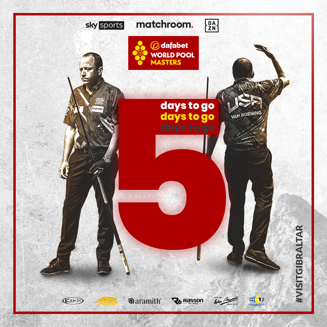 MatchroomPool's tweet photo. 5⃣𝗗𝗔𝗬𝗦 𝗧𝗢 𝗚𝗢

Two-time #WorldPoolMasters winner Shane van Boening is looking to become only the second player in history to win a third Masters title! https://t.co/zZcPN6Fp6B