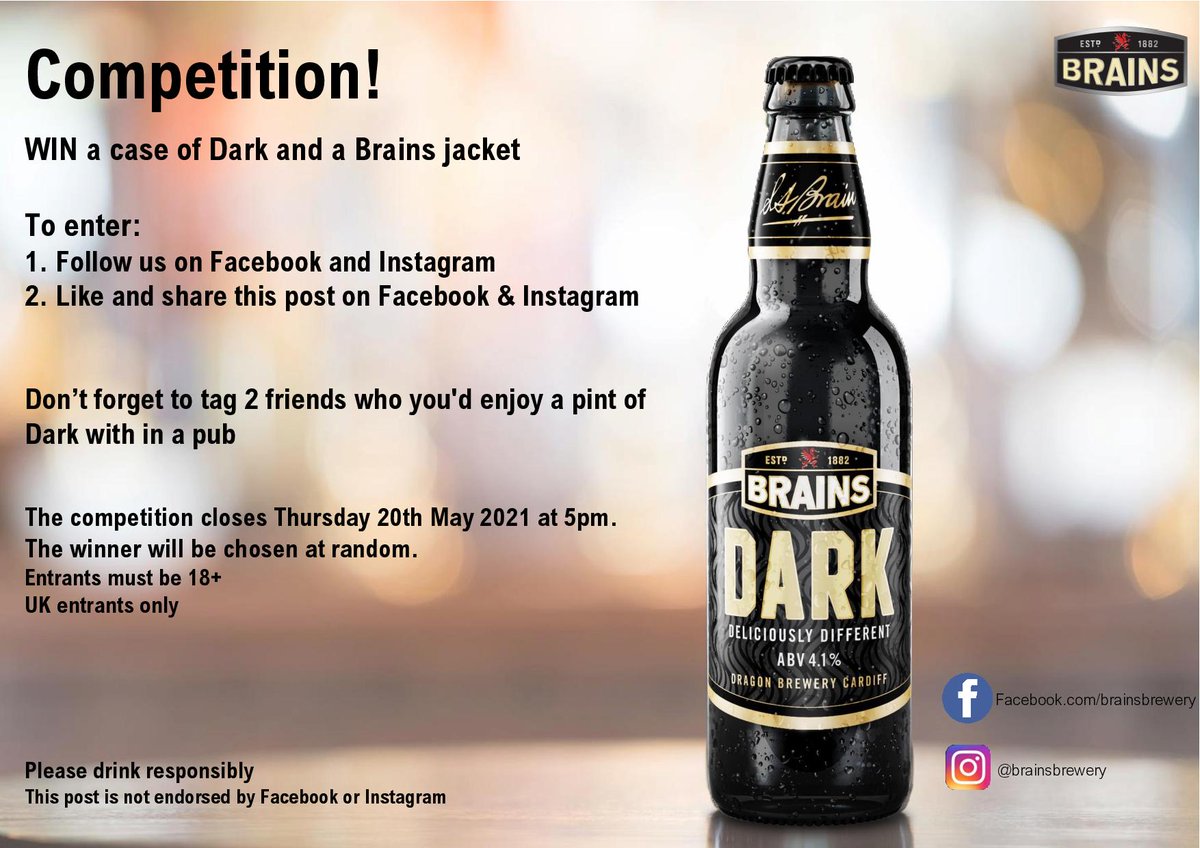 Don't forget to enter our competition. 
Head over to our Facebook and Instagram pages to enter.
Competition closes Thursday 20th May 2021 at 5pm.
Good Luck!
<a href="/brainsbrewery/">Brains</a>