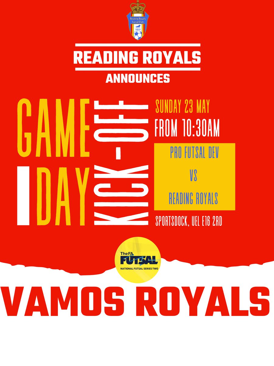 This Sunday we are back indoors for our first <a href="/FA_NFS/">FA National Futsal Series</a> Summer Showdown match vs @ProFutsalA ‘Dev’. 
We are ready to show what we can do in what should be a great game of Futsal

🗓 Sunday 23rd May
🕖 10:30am Kick off 
📍 SportsDock, UEL
⚽️ NFS vs Pro Futsal Dev
#VamosReadingRoyals