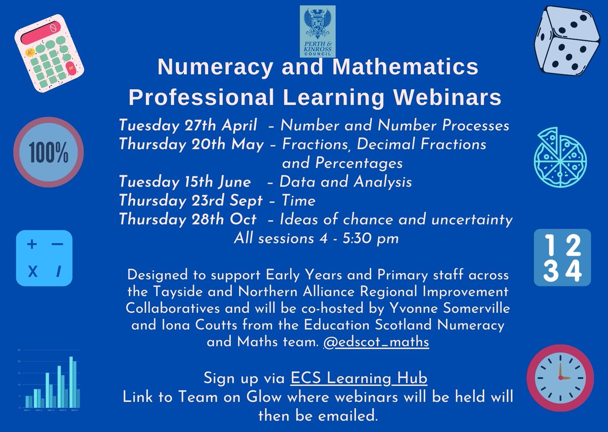 NumeracyPKC1's tweet photo. 📢Still places available for Fractions, Decimal Fractions and Percentages Early - 2nd level Thu 20 May with @edscot_maths team, @TayCollab and @NAllianceScot practitioners. @PKCTeach  @EcsLearning  #collaboration https://t.co/tLUowWCgQa