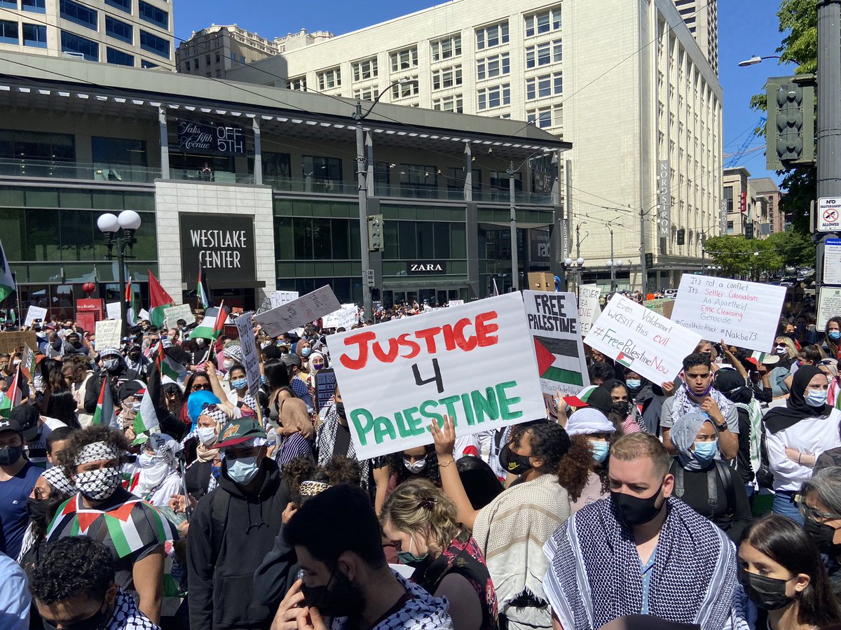 Amazing turnout in #Seattle in support of #Palestine today. The tides are turning and the world is beginning to see Israel for what it really is. Palestine will be free. Enough innocent people and children have died. The occupation must stop.