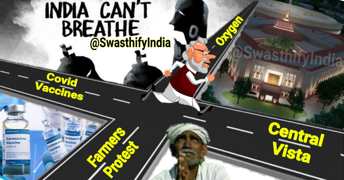 SwasthifyIndia's tweet photo. #निक्कमा_PM

Modi Ignored all Issues of India🤒
👇

👉 Oxygen Crisis
👉 Vaccine Crisis
👉 Farmer Protest ( against 3 black laws of MODI govt )

PM Modi Priorities
👇

👉 Central Vista (New 20,000 Crore PM house Project)
👉 Election Ralies
👉 Advertisement
👉 Fake propagandas https://t.co/N0eF013g1X