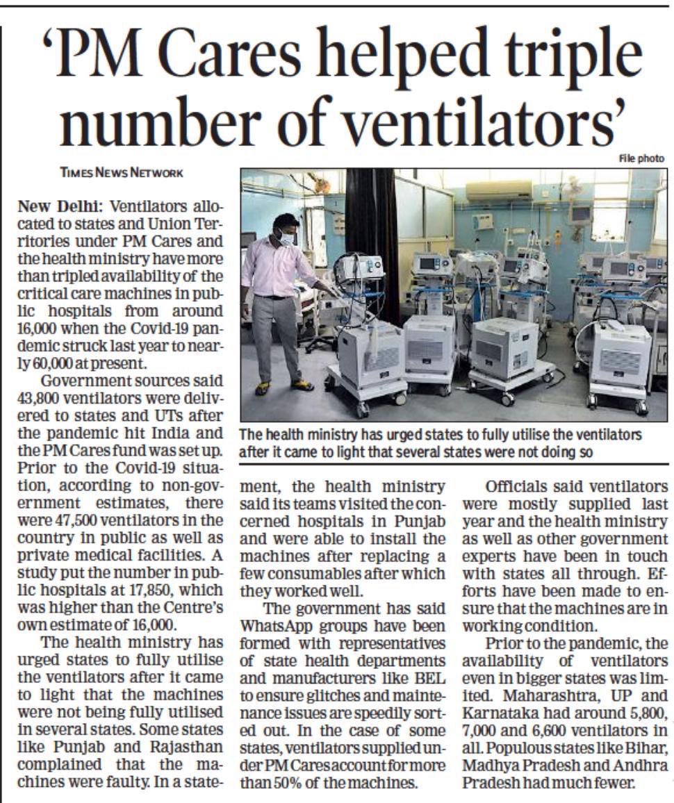PiyushGoyal's tweet photo. PM Cares has helped Triple the number of Ventilators, from around 16,000 when COVID-19 struck last year to nearly 60,000 at present.

https://t.co/1JO8BHUyYW https://t.co/SixhBaqzTL