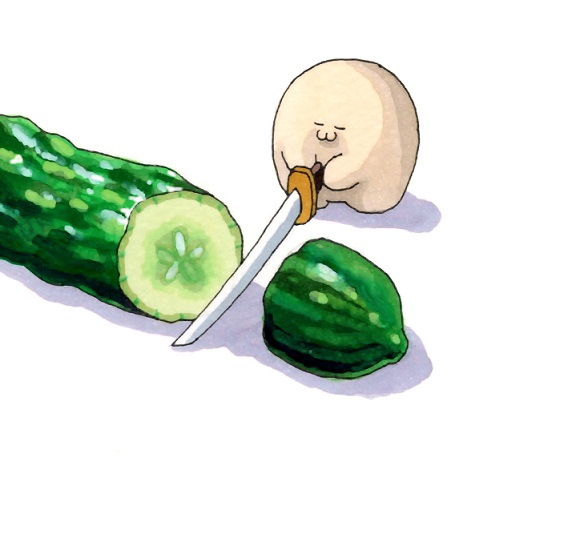 キュウリを刀で切る荒巻 荒巻スカルチノフ キュウリ イラスト ちちるちる のイラスト