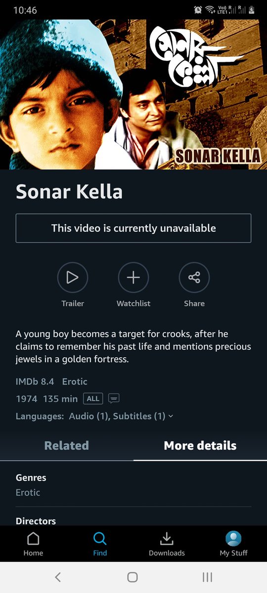 PalTaritwan's tweet photo. Why is Sonar Kella listed under Erotic genre? And if it is erotic, why is it marked as suitable for all ages? @PrimeVideoIN https://t.co/cgCHTX7Hrp