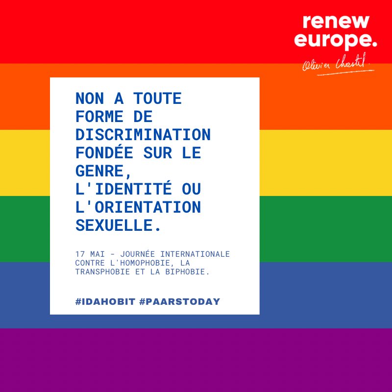 #IDAHOBIT2021 Non a toute forme de discrimination de genre, identité ou orientation sexuelle. L’🇪🇺 est une #LGBTIQFreedomZone  et nous le rappelons ce 17 mai à l’occasion de la journée mondiale contre l'homophobie, la transphobie et la biphobie. #LoveisLove #paarstoday