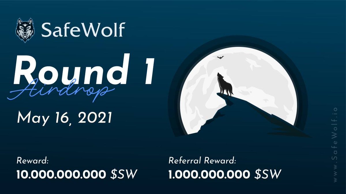 🚀 Airdrop: SafeWolf.io Airdrop 💰 Value: TBDA 👥 Referral: TBDA 💸 Tokens: 10,000,000,000 + 1,000,000,000 $SW 📅 End Date: 21May 🏦 Distribution Date: NA Talk with the telegram bot: t.me/safewolf_airdr… 📖 Step-by-step guide: 🔹Do some tasks #Airdrop #Crypto