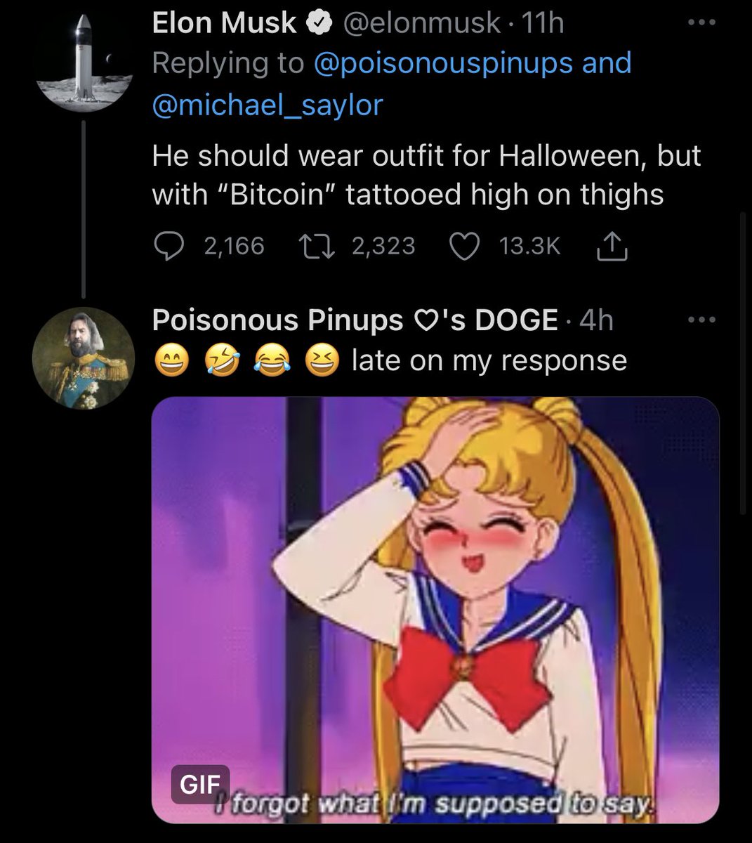 Just Elon Musk referencing Sailor Moon lol https://t.co/2oWOyHEjnO # sailormoon #Bitcoin @elonmusk