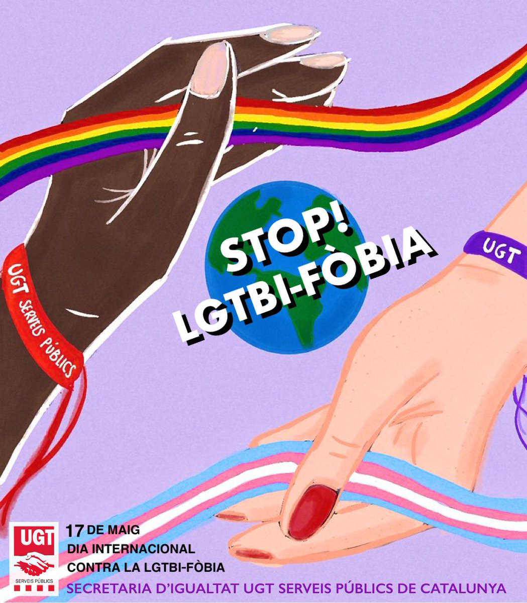 🟣Avui dia internacional contra la LGTBI-fòbia fa 31 anys que es va retirar l'homosexualitat de la llista de malalties mentals per l'OMS.
Fem de l'EDUCACIÓ la base del CANVI social, normalitzem i lluitem per no tornar enrere!

#17M
#NOTAMAGUIS

@fespcat <a href="/ugtcatalunya/">UGT de Catalunya</a> <a href="/UGT_SP/">UGT Servicios Públicos</a>
