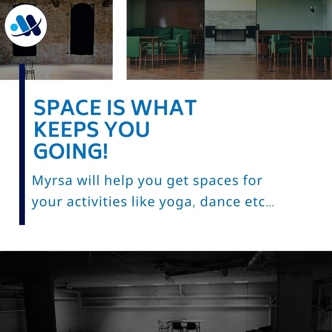 MyrsaTech's tweet image. Space is what keeps you going!
Myrsa will help you get spaces for your every kind of activities like dance,yoga, etc.It is a platform that connects renters and lenders of temporary spaces. 

Visit us at: myrsa.in

 #temporaryrenting #rent