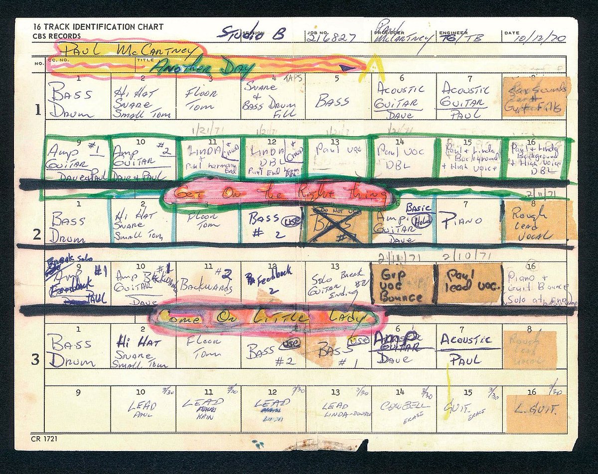 LynneMaccaStory's tweet photo. #OTD 50 years ago, #PaulandLindaMcCartney released their album #Ram a classic LP. #Ram50 had been preceded by a non-album single  #AnotherDay recorded during the Ram sessions: #2 in UK, #5 in USA. Check out the #TrackingSheet Favourite Ram Track?
#PaulMcCartney #LindaMcCartney https://t.co/OA52sjAprh
