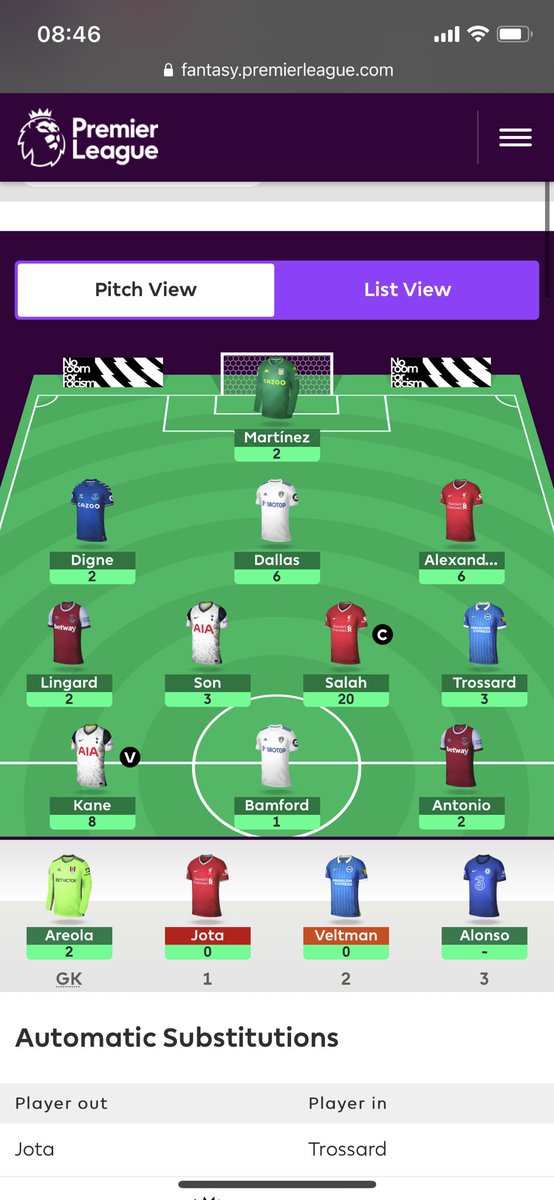 55 points.
73k ↪️ 64k.

Bamford is a liability, but seems like I need to get rid of Jota first. Exactly enough funds to get Greenwood, but hopefully can wait until tomorrow.

Oh, and happy birthday Norway! 🇳🇴