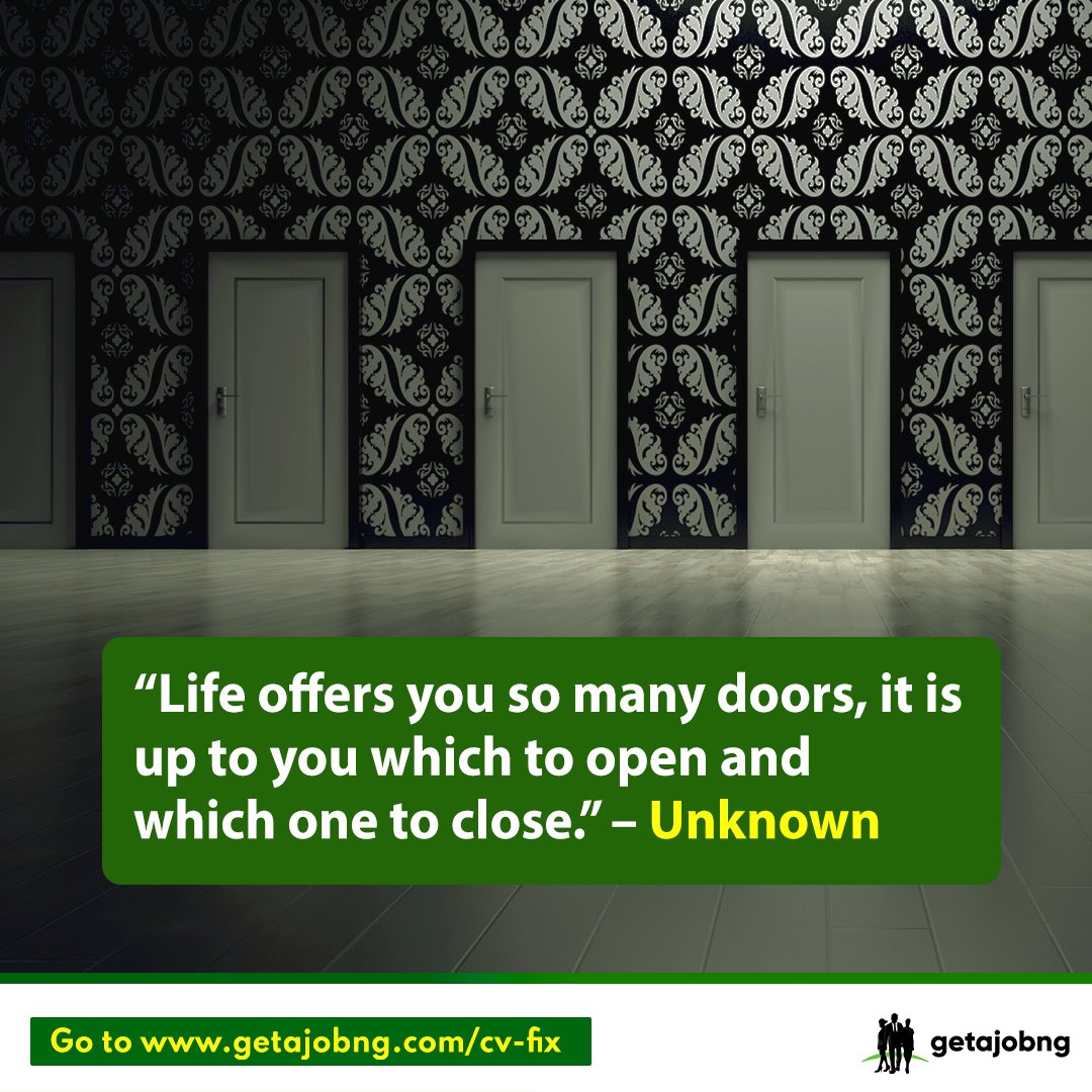 getajobngr's tweet image. This Monday, we at Getajobng want you to know that closed doors are not the end of your world. Doors were made to be opened, as well as shut and all of the control is in your hands.

Be confident. You can open these doors.

#mondaymotivation #getajobng