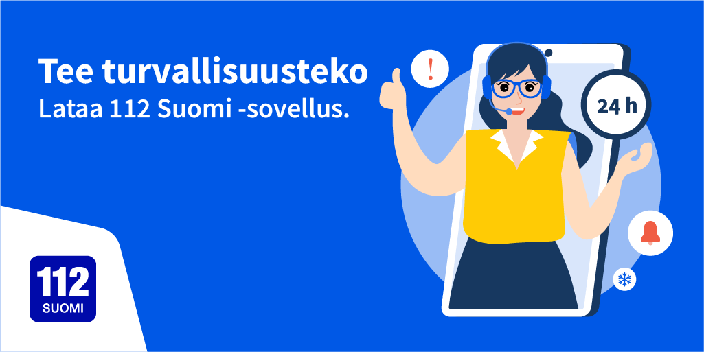 112_Finland's tweet photo. Tee turvallisuusteko.📲 112 Suomi -sovelluksen avulla apu on kätesi ulottuvilla. 

Sovelluksesta löytyy yhä useamman turvallisuustoimijan kansalaisille suunnattuja palveluita. Vuodesta 2021 alkaen sovellus on yksi lakisääteisistä vaaratiedottamisen kanavista.#112suomi #turvanasi https://t.co/Xh5j52Hd5n