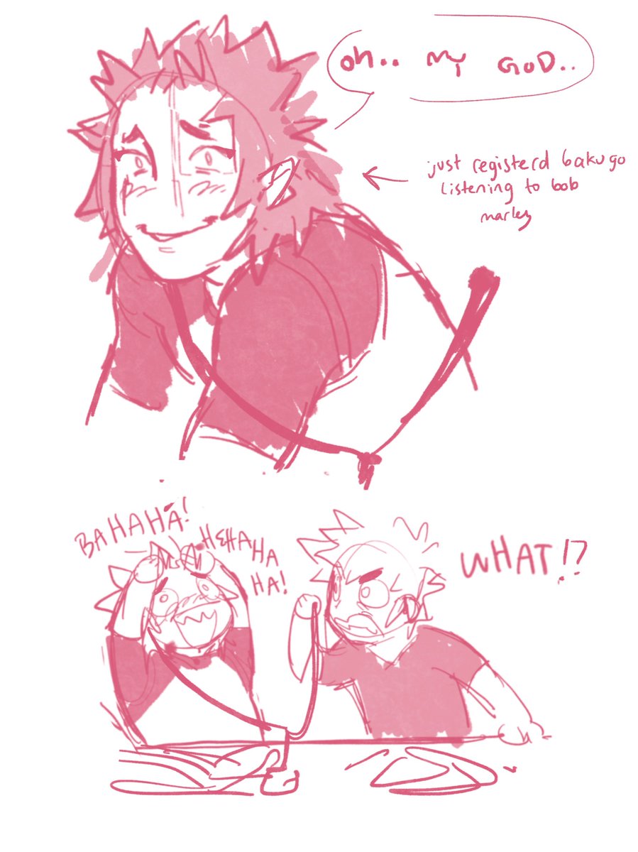 dumb krbk comic sketch in which kiri is listening to music from his childhood and bakugo doesn't understand whats funny
[#kiribaku #kirishima #bakugo ] 