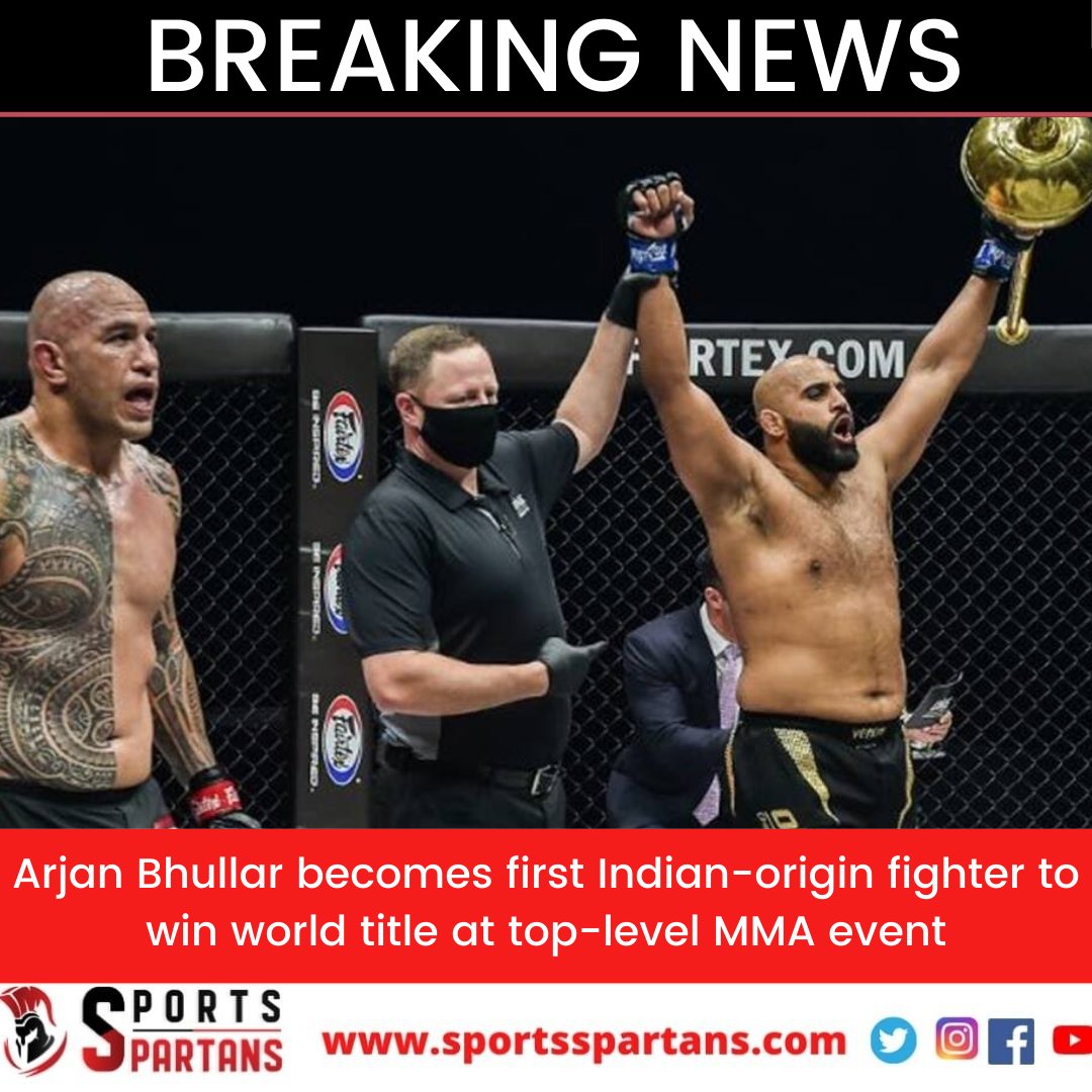 Arjan Bhullar becomes first Indian-origin fighter to win world title at top-level MMA event
.
.
.
#Sportsspartans #mma #arjansinghbhullar #ufc #boxing #India #muaythai #kickboxing   #martialarts #Worldtitle #fight #grappling  #fighter #training #mmafighter  #mixedmartialarts