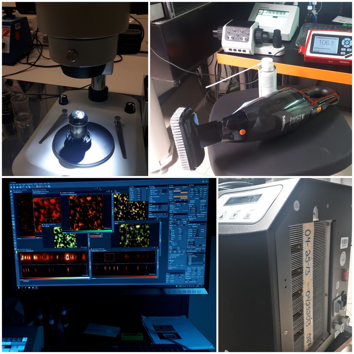 ElisaDEste's tweet image. Time to thoroughly check the performances of our #nanoscopes, their 18 lasers, remove some dust and oil, and replace water in chillers! #facilitylife #opticalmicroscopy
