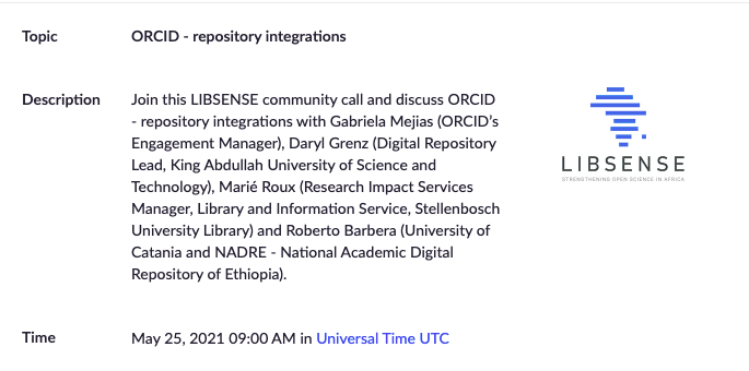 gabioshka's tweet photo. 📢#LIBSENSE community call: @ORCID_Org and #repositories

Join this session together with Daryl Grenz @KAUST_News @MariRoux1 @StellenboschUni and @RBarberaCT #NADRE

🗓️May 25 09:00 UTC
👉🏾https://t.co/JVFe63Tv4a

Register and spread the word! https://t.co/RLgNnhx1Z6