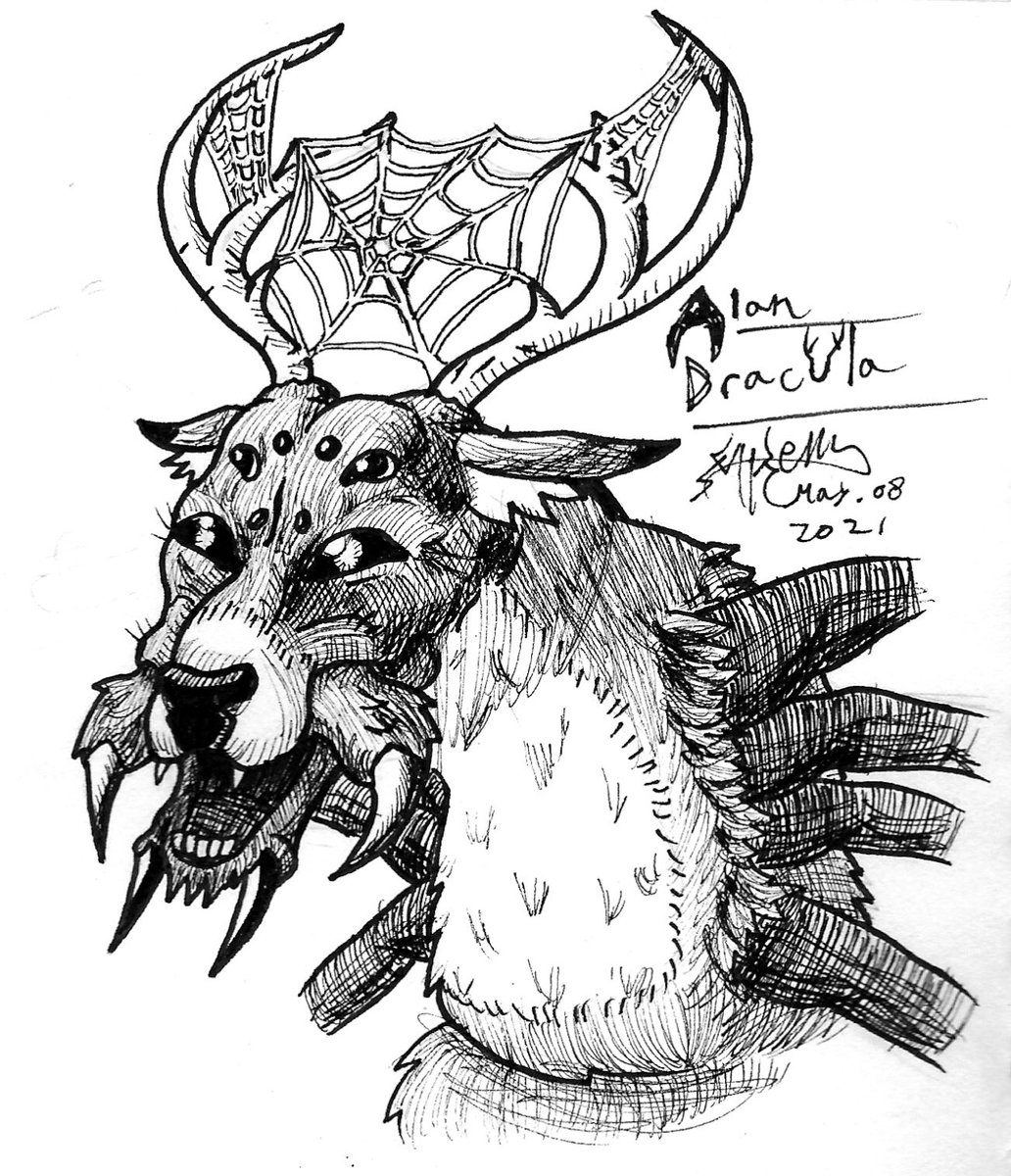 mak_illu's tweet photo. #AlanDracula is one of my favourite characters from #InfinityTrain. I really loved the spider version of him. 

#skelly_sketches #fanart #infinitytrainfanart #infinitytrainart #infinitytrainbook2 #alandraculafanart #alandraculaart #deer #spider https://t.co/0BXCuArZfI
