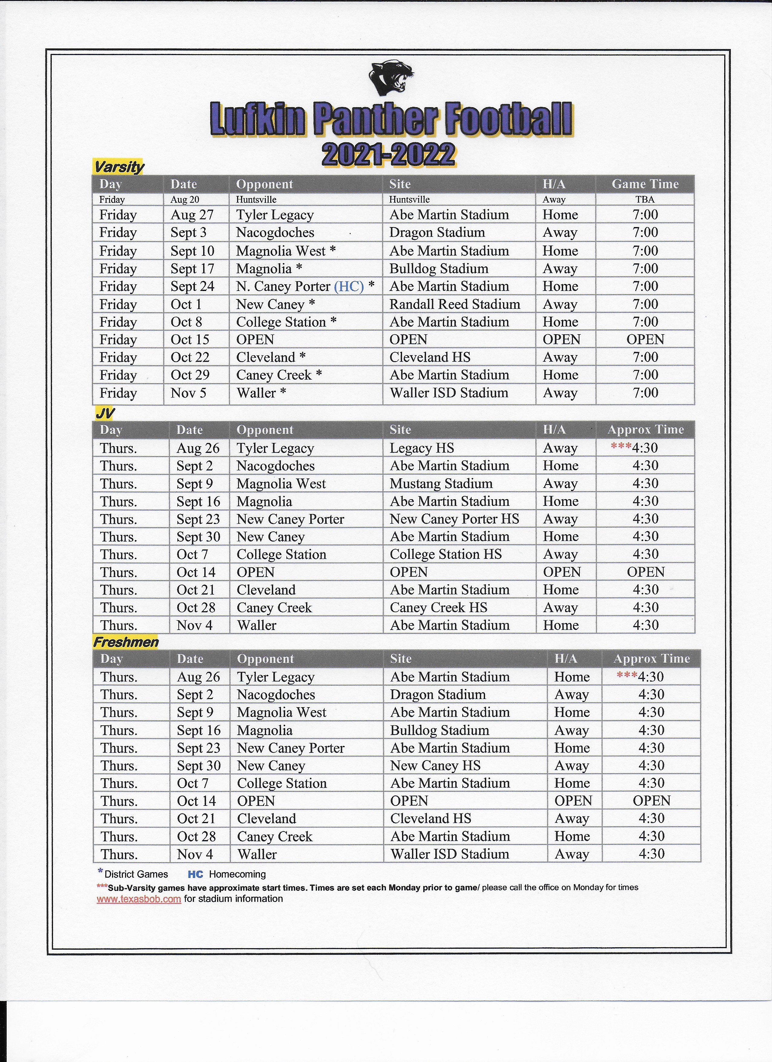 Lufkin Panther Football Schedule 2022 Lufkinpanthersports On Twitter: "Lufkin Football 2021-2022 Schedule. We  Will Post This Multiple Times Before The Season Begins In August. Go Pack!  Https://T.co/S4Gvqrlblz" / Twitter