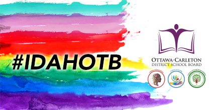 Today we recognize International Day against Homophobia, Transphobia and Biphobia. Let's continue to work together to build an inclusive, supportive environment for all OCDSB students, staff &amp; families. Stopping harassment &amp; discrimination is everyone’s responsibility. #IDAHOTB