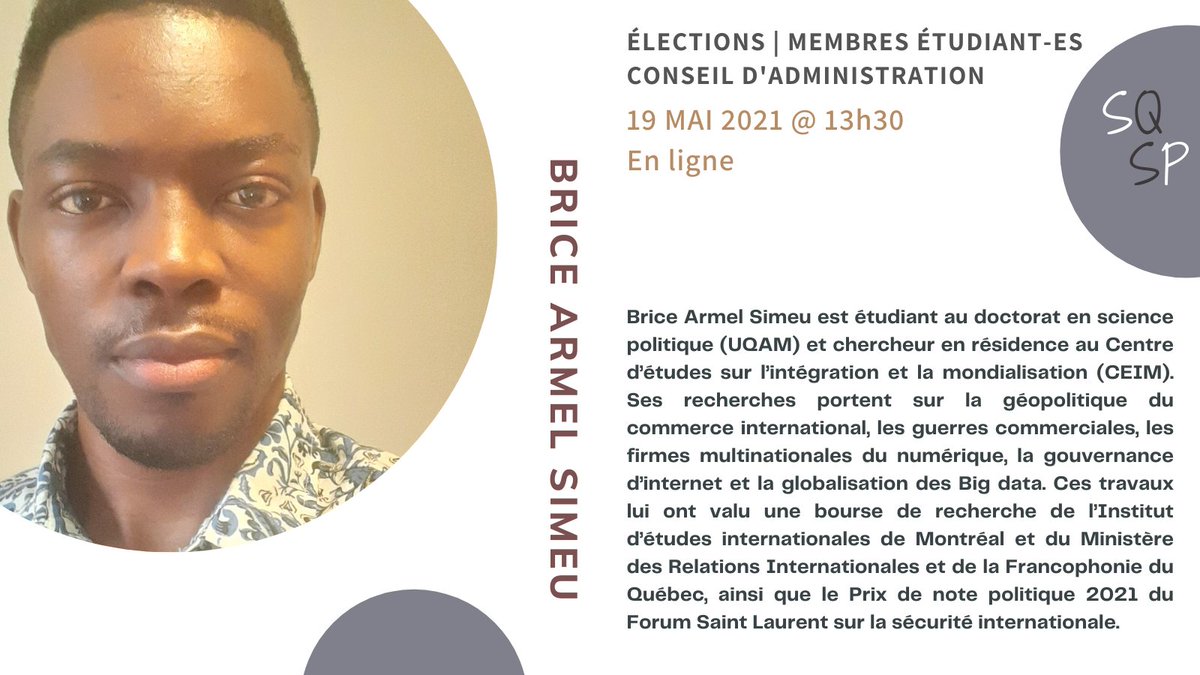 ✨Brice Armel Simeu ° <a href="/SimeuArmel/">Brice Armel Simeu</a> est étudiant au doctorat en science politique ° <a href="/SciencePo_UQAM/">SciencePo UQAM</a> et chercheur en résidence au Centre d’études sur l’intégration et la mondialisation ° <a href="/ceimuqam/">CEIM | UQAM</a>