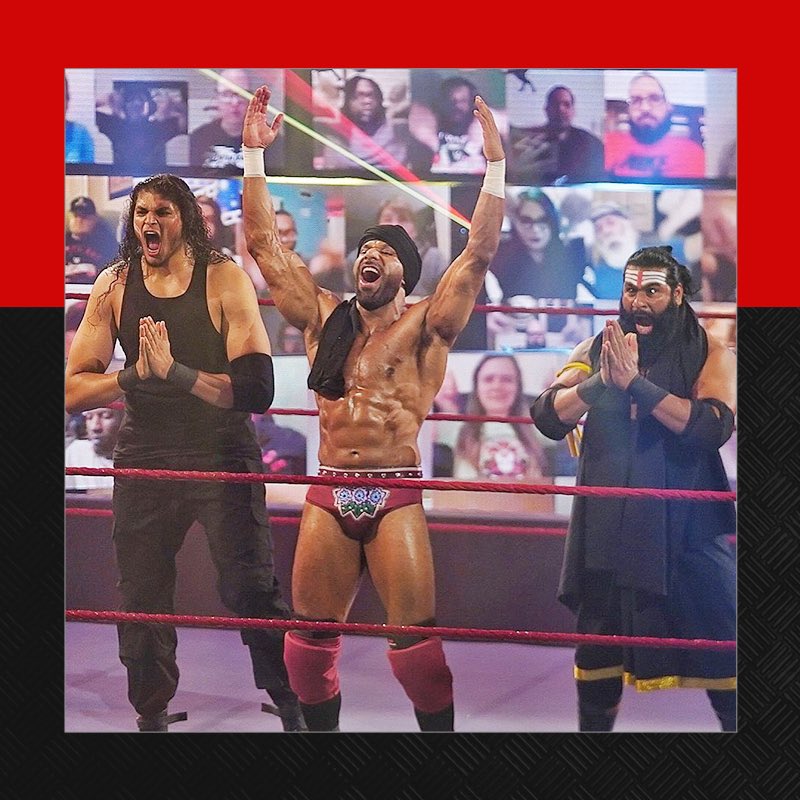 WWEIndia's tweet photo. A new era in the making! 🙏 👑 🙏 

@JinderMahal #Veer #Shanky #WWERaw https://t.co/Wlm3l0JnAN
