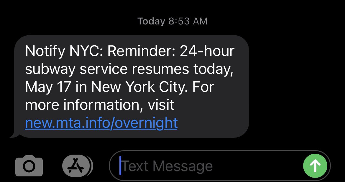 “Notify NYC: Reminder: we will not be cleaning the subway anymore until the next global pandemic.” 🙃