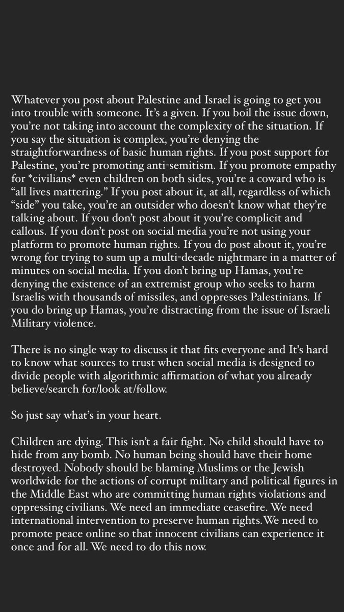 It doesn’t matter how dense the history of the region is. How many hundreds or thousands of years this all goes back People are dying right now. Children are dying. Babies are dying. And another generation is traumatized as we type. Ceasefire.