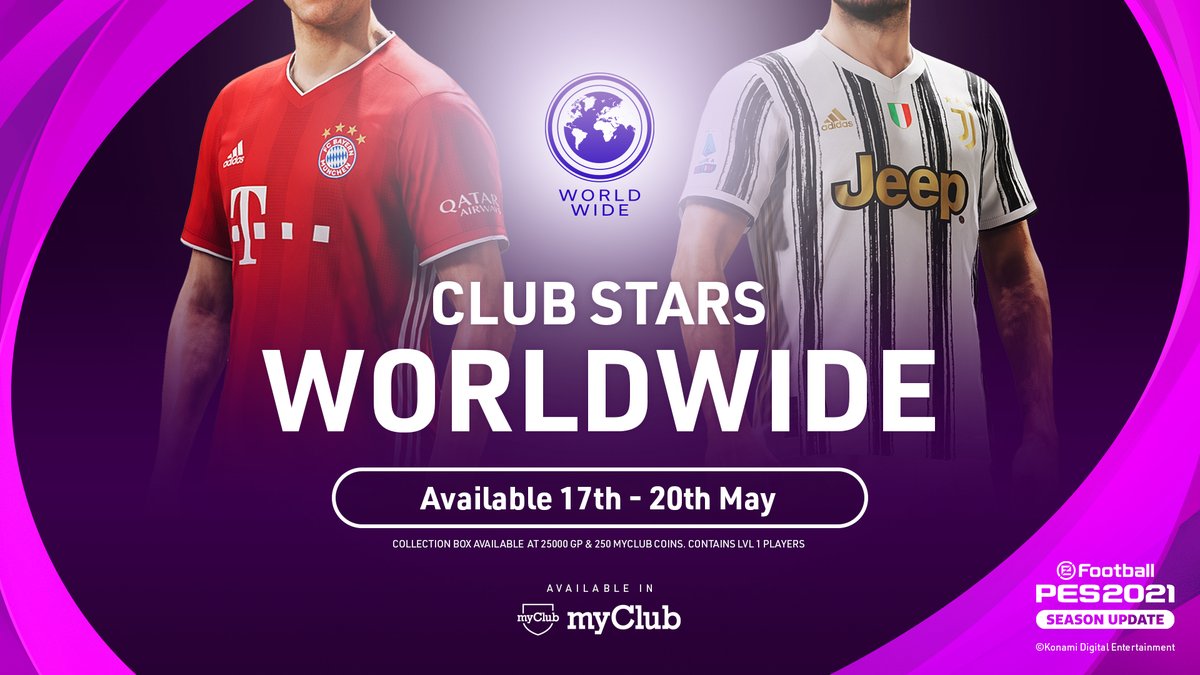play_eFootball's tweet photo. This week's myClub campaign is bringing you WORLDWIDE CLUB STARS 🤩

Jump into #PES2021 and upgrade your #myClub squads today! https://t.co/jQiumbP5hT