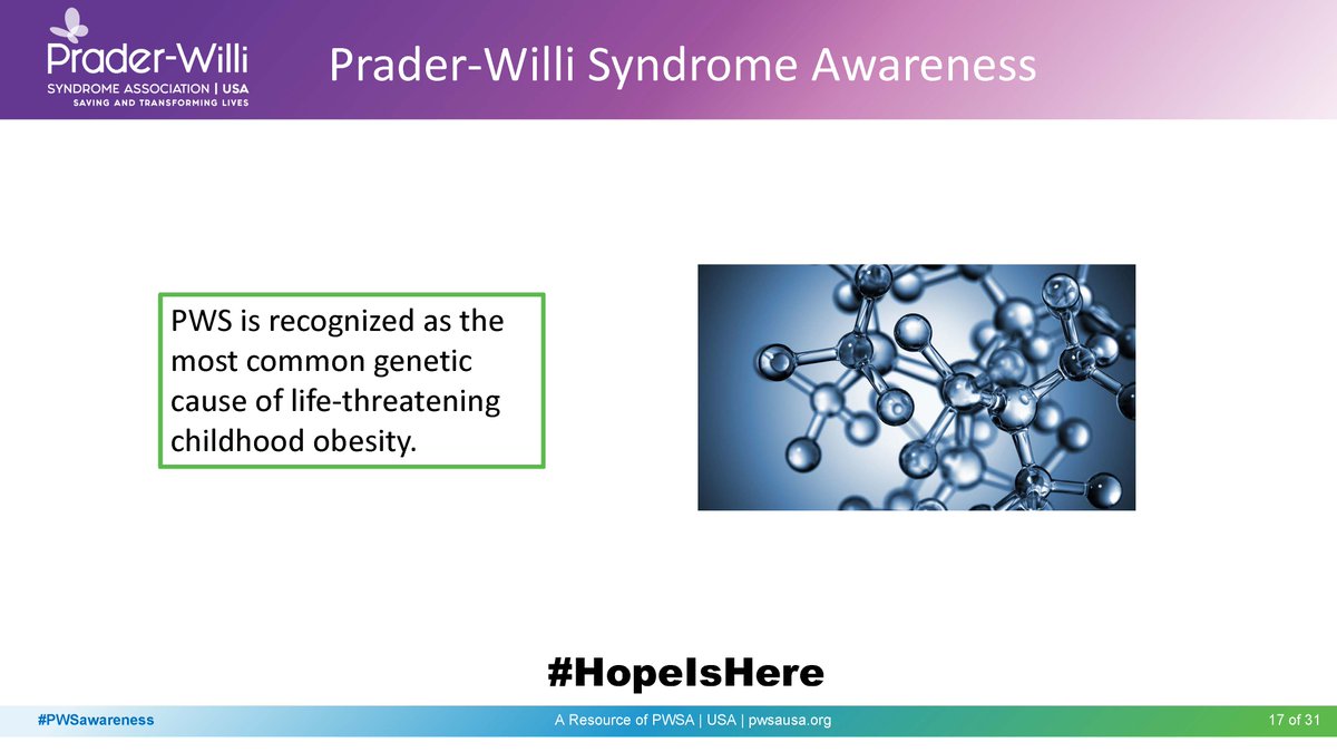 PWSAUSA's tweet photo. PWS is recognized as the most common genetic cause of life-threatening childhood obesity. Today is day 17 of PWS Awareness month.
#HopeIsHere #Hope4PWS #PWSawareness https://t.co/BkU4Sjd6Qh