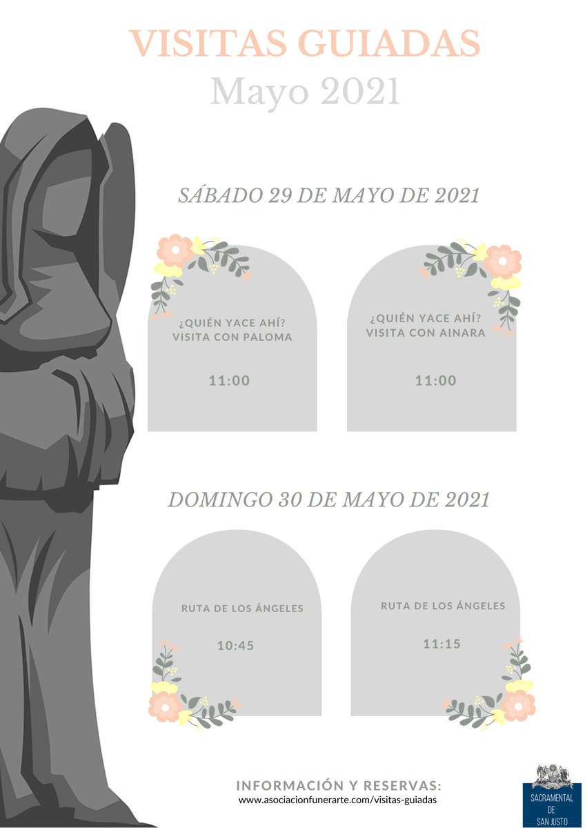 El último fin de semana de mayo pasearemos de nuevo por el <a href="/CemenSanJusto/">Cementerio Sacramental de San Justo</a> con Ainara y Paloma y sus interesantes, emocionantes e incluso divertidas historias. ¿Os venís? 
asociacionfunerarte.com/visitas-guiada…