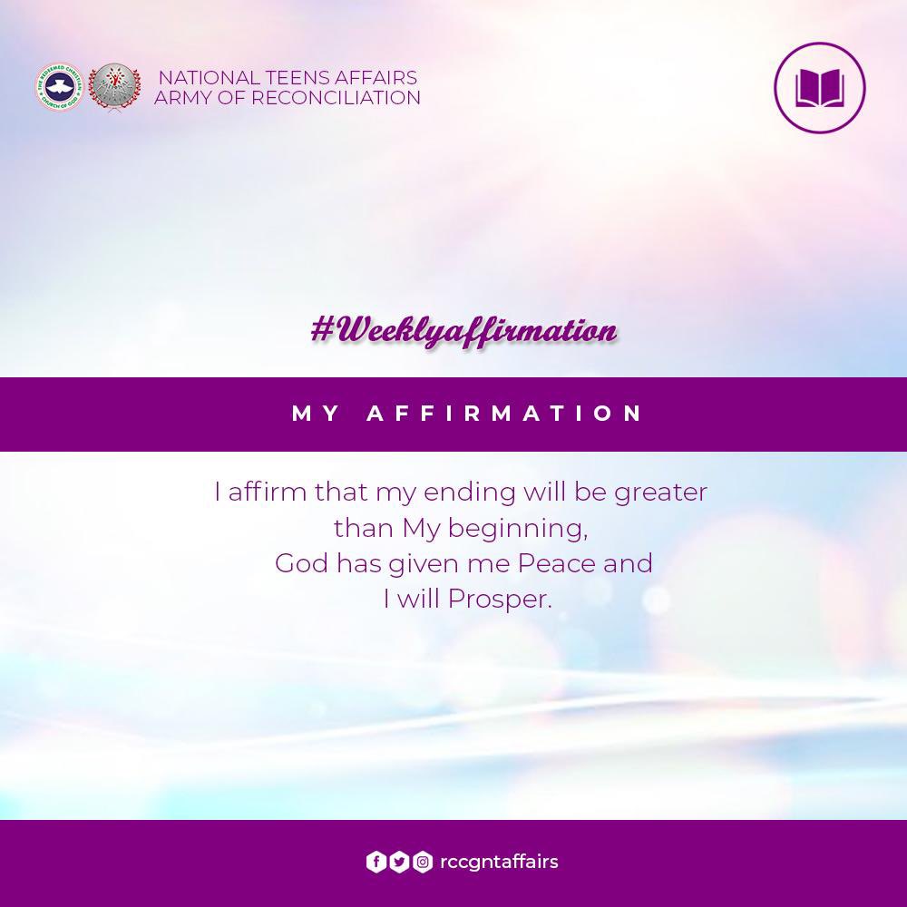 This week, we affirm that our ending will be greater than our beginning. We affirm peace and prosperity!

#AffirmationOfTheWeek