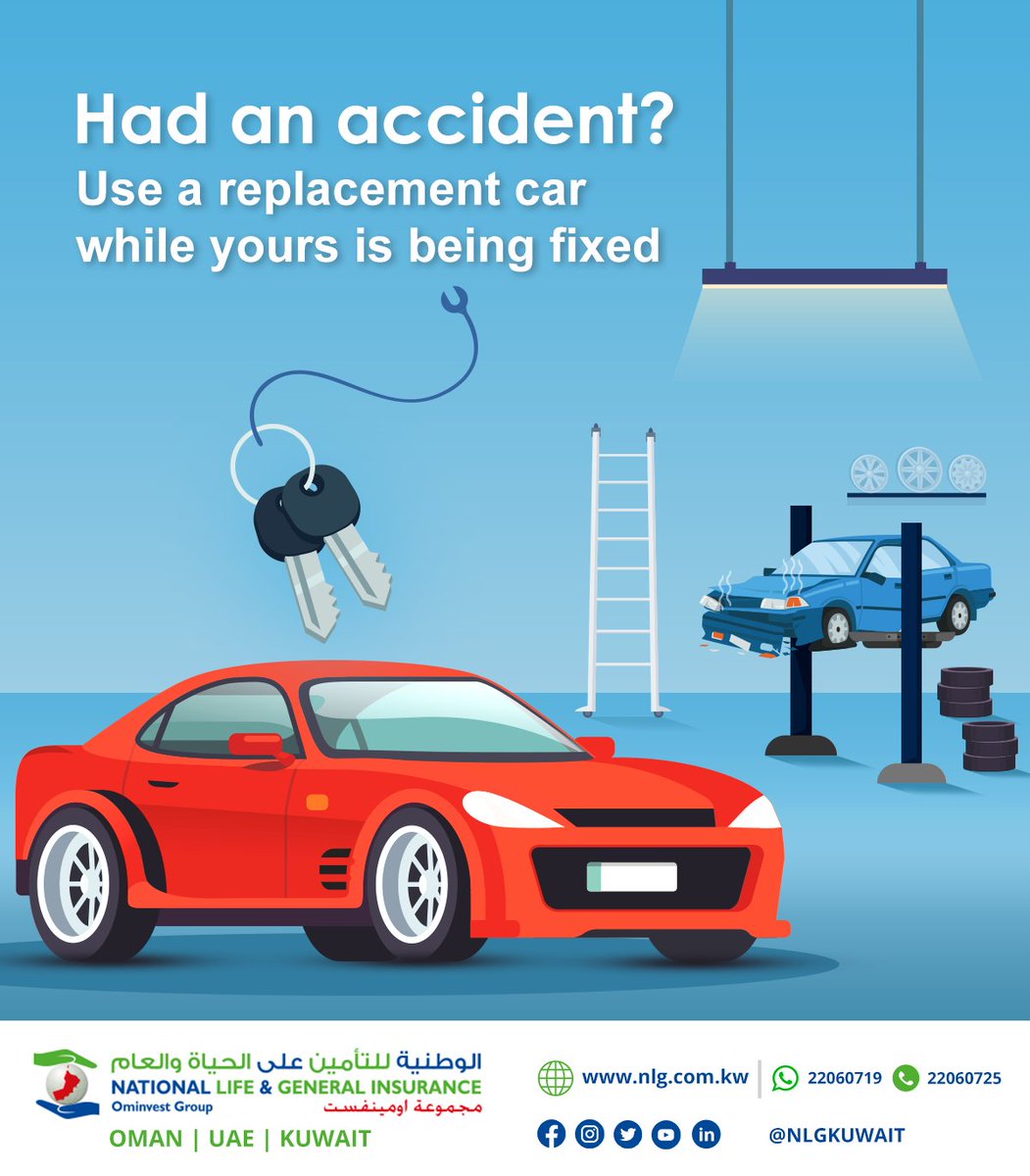 Your car repair taking longer than expected? Connect with us at NLG to get a replacement vehicle while yours is being fixed.
To know more, visit: nlg.com.kw

#motorinsurance #carreplacement #generalinsurance #NLG #Kuwait