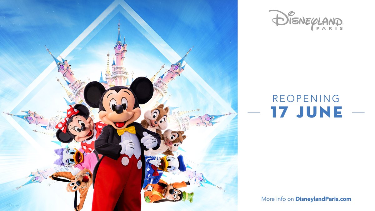 DLPNewsEN's tweet image. We are pleased to announce that Disneyland Paris will reopen on June 17 with Disneyland Park, Walt Disney Studios Park, Disney’s Newport Bay Club Hotel and Disney Village. Our reopening will follow enhanced health and safety measures.