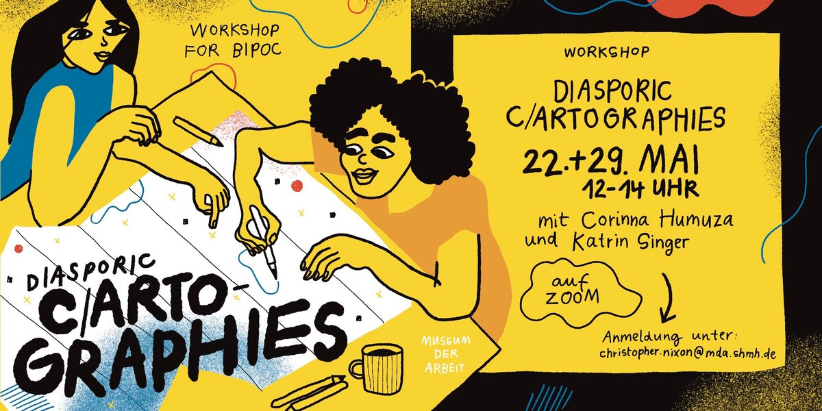 DIASPORIC C/ARTOGRAPHIES: Samstag findet der erste Teil des zweitägigen, digitalen Workshops für BIPoC mit Corinna Humuza (Kampnagel) &amp; Katrin Singer (AG Kritische Geographien globaler Ungerechtigkeiten) statt. ➡️ shmh.de/diasporic-c-ar…

Illustration: Eva Dietrich <a href="/theleelacat/">Eva Dietrich</a>