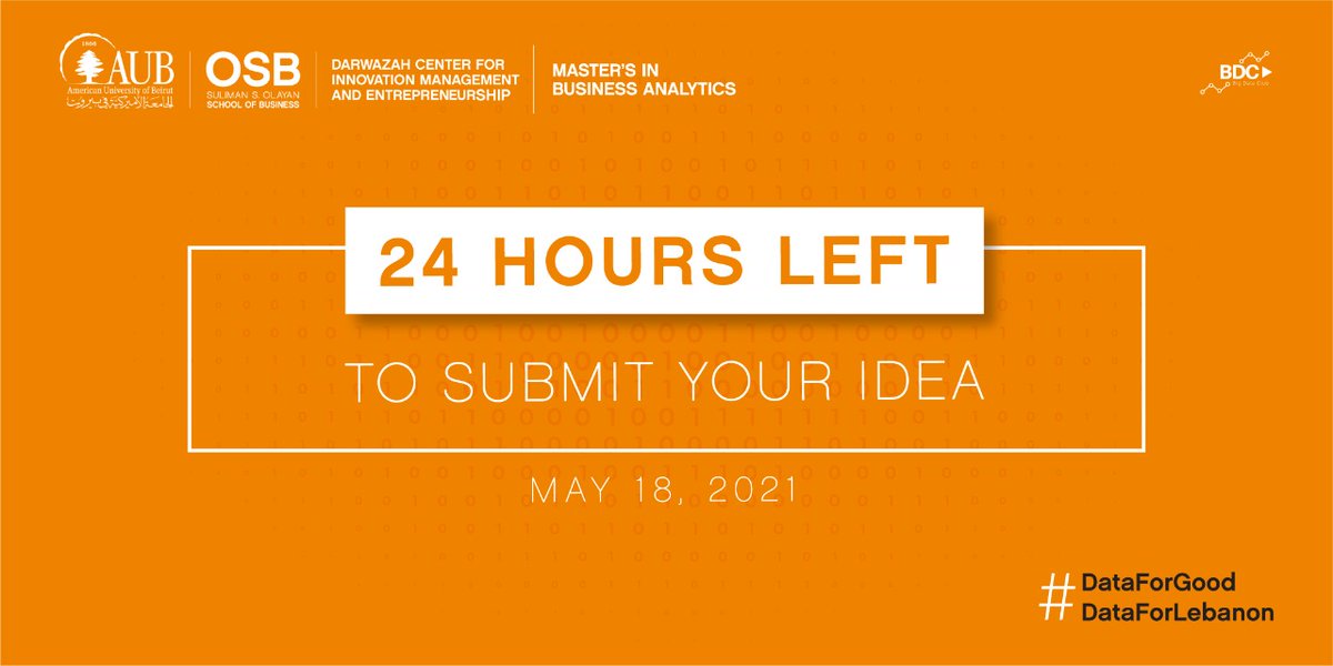 Darwazahaub's tweet photo. This is your last chance to apply to the #DataForGood #Hackathon!
Submit your application here: https://t.co/cxI89E7gur
#DataForLebabon #BigData #innovation #SocialEntrepreneurship #AUB #OSB #BigDataClubAUB #MSBA @AUBOSB @AUB_Lebanon https://t.co/lyIAUEI0eb