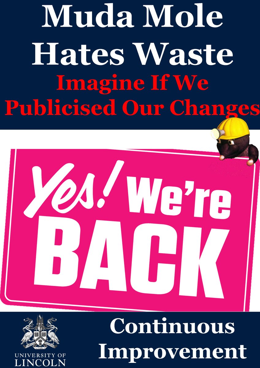 UoL_CI's tweet photo. #MudaMole's Monday Moan. Muda's timeline is full of notices about what has reopened, imagine if we were to let more people know what we have changed post review, would we do it &amp; if not why not?  #PromoteChange #ContinuousImprovement https://t.co/0fjFYazVgX