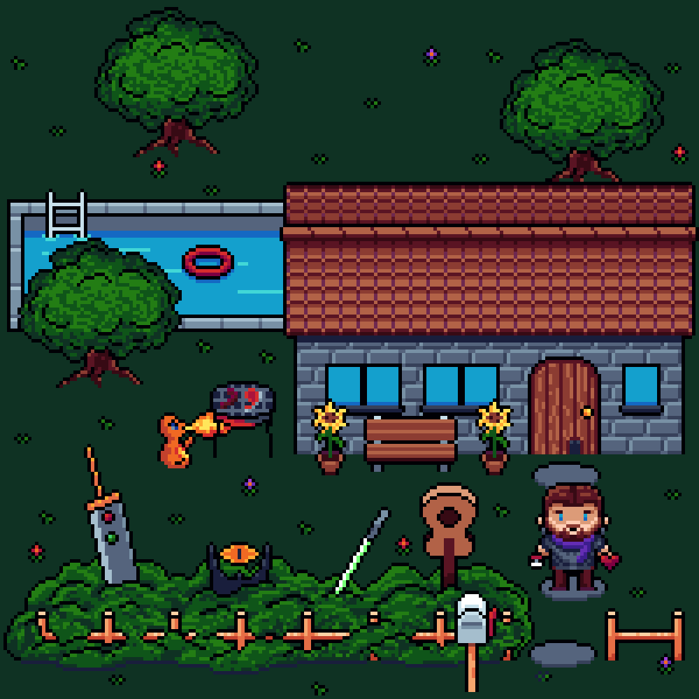 The_Pr1ms's tweet photo. Ma participation pour l'anniversaire du #pixtogether. Parcelle de 200x200 en vue #topdown + un personnage en 32x32 - Contrainte de palette #juice56 ☺️
@XPPentablette
@Pix2getherEvent
#pixelart #pixelpainting #ドット絵 #XPPentablette #pixxppenfr https://t.co/F0huGY4Fum