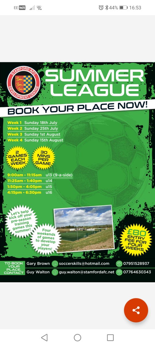 AdvancedFC1's tweet photo. Last few spaces left for teams to enter the Stamford Summer League and have some extra games and preseason experience 
@TGcoaching @StamSocialMedia @RutlandFootball @RhinosGymnasium @BordervilleSC @StamfordAFC1896 https://t.co/v0WNalVI0Y