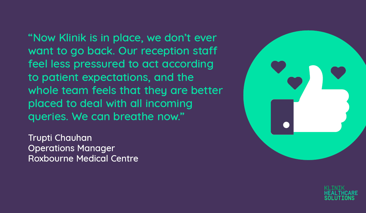 #FeedbackFriday: “Now Klinik is in place, we don’t ever want to go back," says Trupti Chauhan, ops manager at @RoxbourneMC. "We can breathe now.” Read the full case study: info.klinikhealthcaresolutions.com/get_roxbourne-…